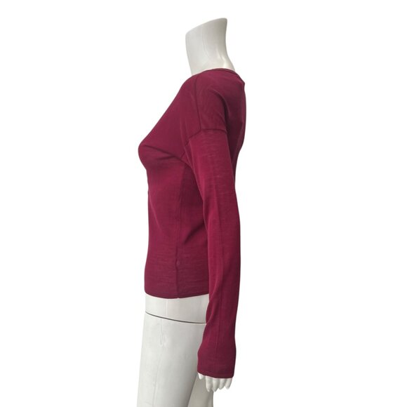 Gucci Burgundy Sheer Knit Pleated Front Slim V-Neck Sweater size Small - Picture 6 of 8